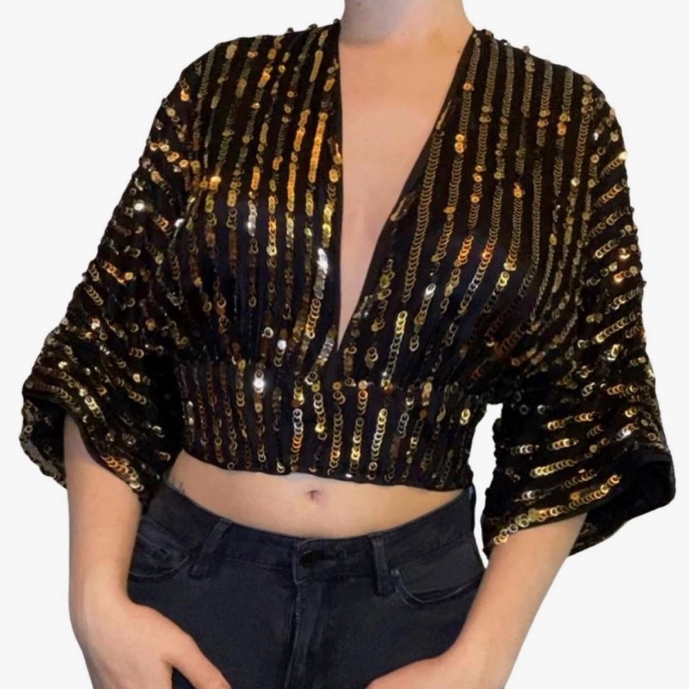 ASOS Black and Gold Sequin Crop Top